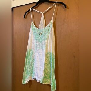 Free People White and Green Tunica with Sequin Details